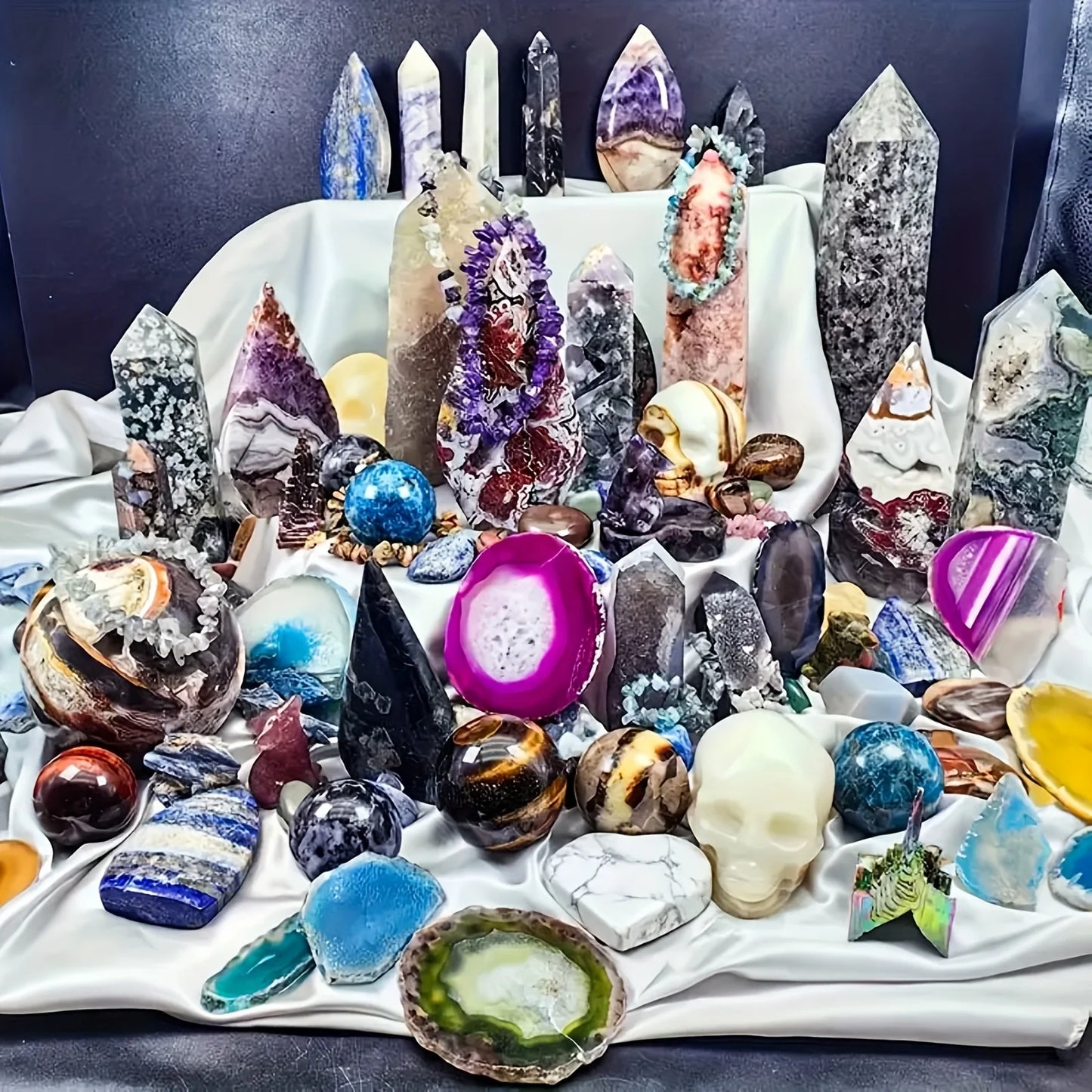 Open your own unique crystals! 4lb-6lb Crystal Gift Box-Mixed Raw Stone, Tower, Sphere, Carving , Bracelet Ring, Home Decoration