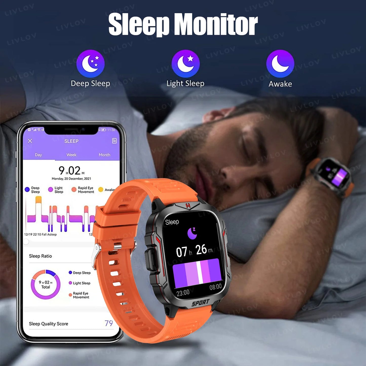 Strong Flashlight Smart Watch for Men/Women, 1.96'' Screen Fitness Tracker with AI Voice Assistant/ Bluetooth Call/ 100+Sports