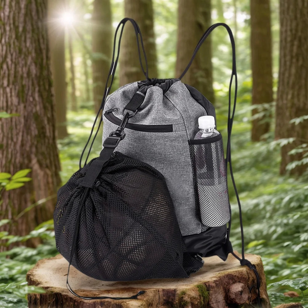 Drawstring Basketball Backpack Foldable Soccer Backpacks Women Yoga Bag Gym Sackpack With Detachable Mesh Bag For Outdoor Sports