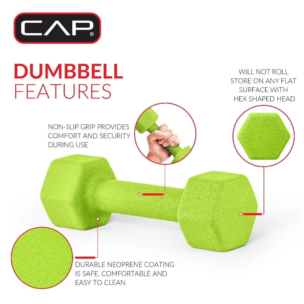 Neoprene Coated Hexagon Dumbbell 5 Pound Set for Home Gym Fitness Workout Strength Training