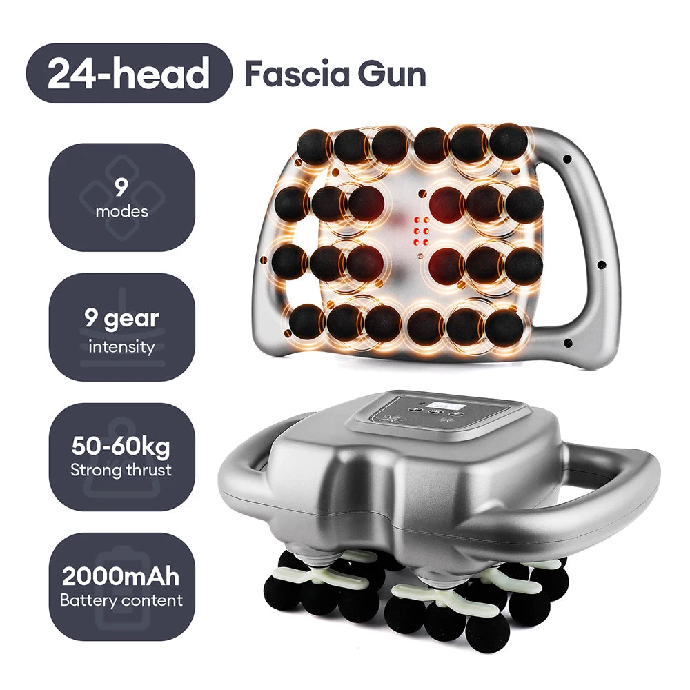 18/24 Heads Fascia Gun Red Light Deep Tissue Muscle Massager Wireless Massage Gun for Back Waist Leg Body Muscle Relaxation Home Gym