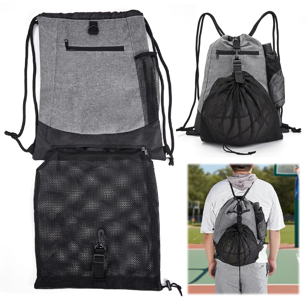 Drawstring Basketball Backpack Foldable Soccer Backpacks Women Yoga Bag Gym Sackpack With Detachable Mesh Bag For Outdoor Sports