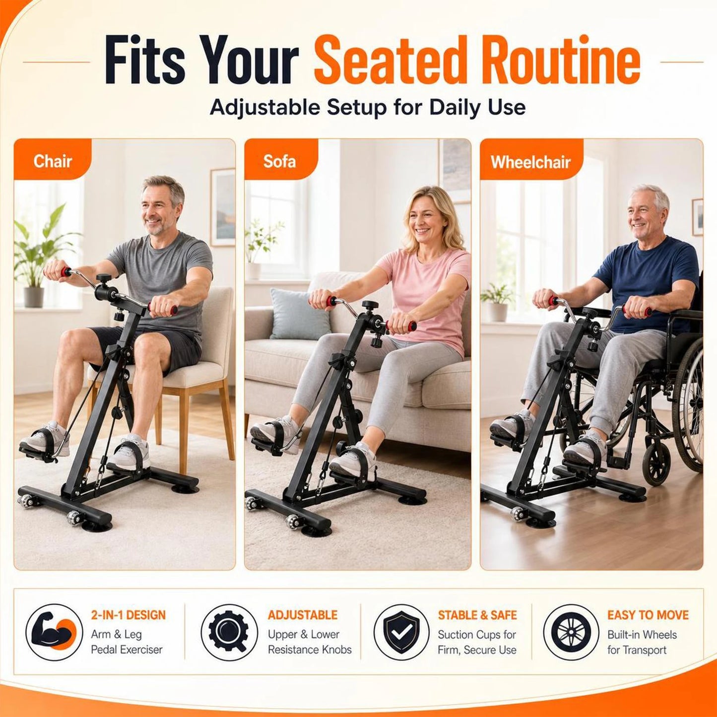 Adjustable Resistance Under Desk Exercise Bike, Stationary Upright Pedal Cycle for Elderly Leg Strength & Aerobic Training, Arm Leg Rehabilitation Peddler Machine for Seniors, Physical Therapy Home Gym Equipment