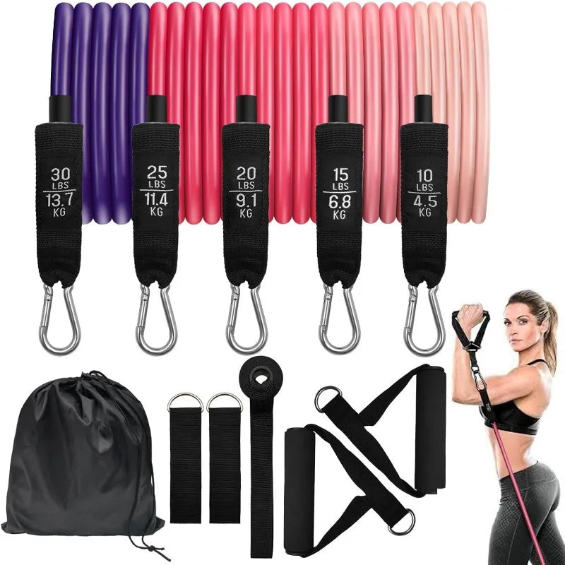 1Set 100/150/200lb Resistance Bands Set for Working Out, 5-Level Exercise Band for Men Women with Door Anchor, Handles, Ankle Straps, Portable Bag for Home Strength Training Equipment, Gym Fitness