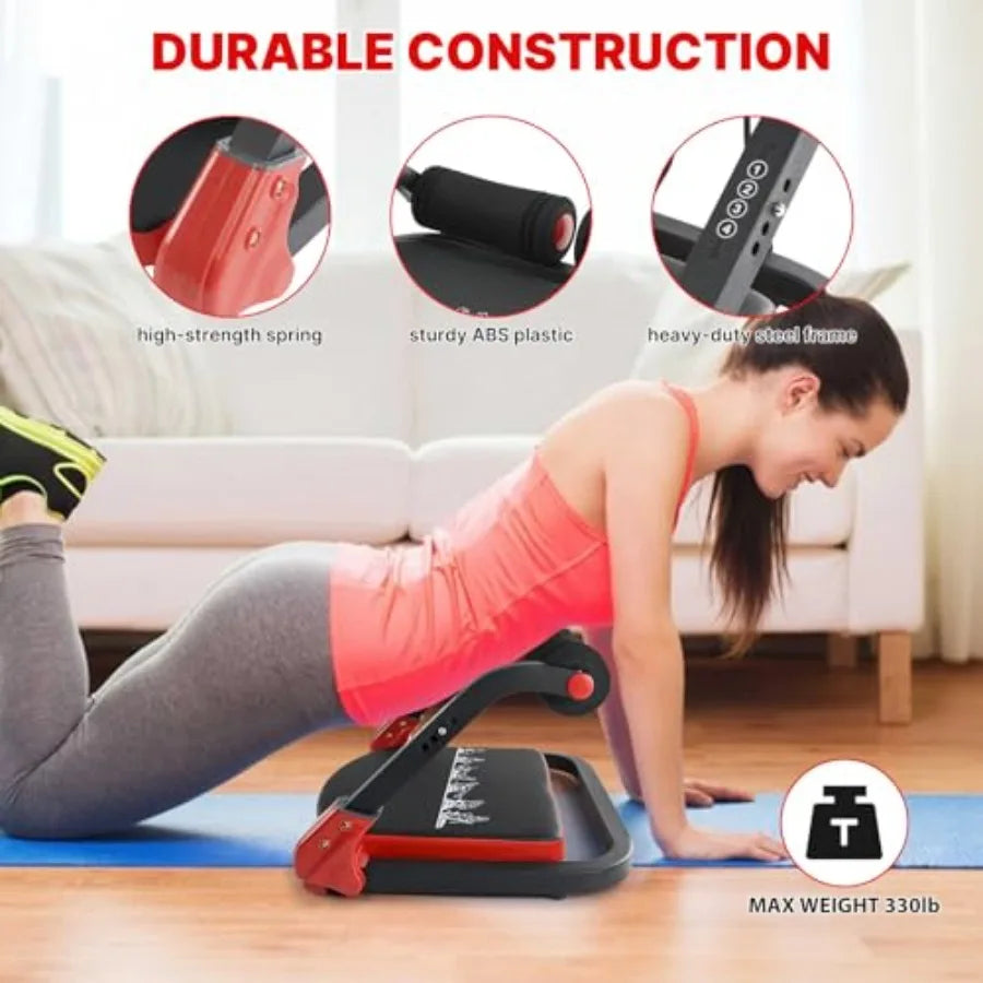 Home ab workout equipment: steel frame ab crunch machine with 4-level resistance bands black color 330 lbs weight capacity