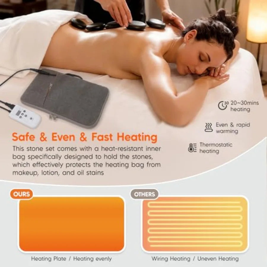 Portable Hot Stone Massage Warmer - Digital Controller Rocks Heating Bag, Electric Massager and Heater for Home Spa Relax Muscl