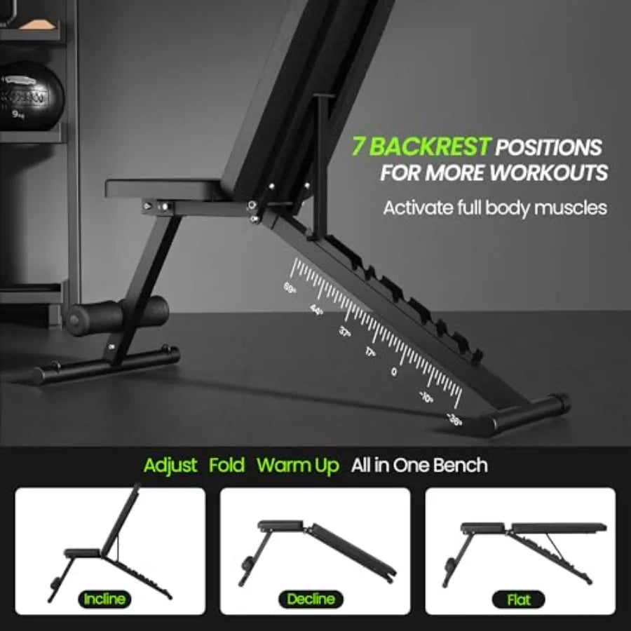 Adjustable Weight Bench for Home Gym, Foldable Workout Bench for Full Body Fitness Dumbbell Exercise, 600LBS Incline Decline Fl