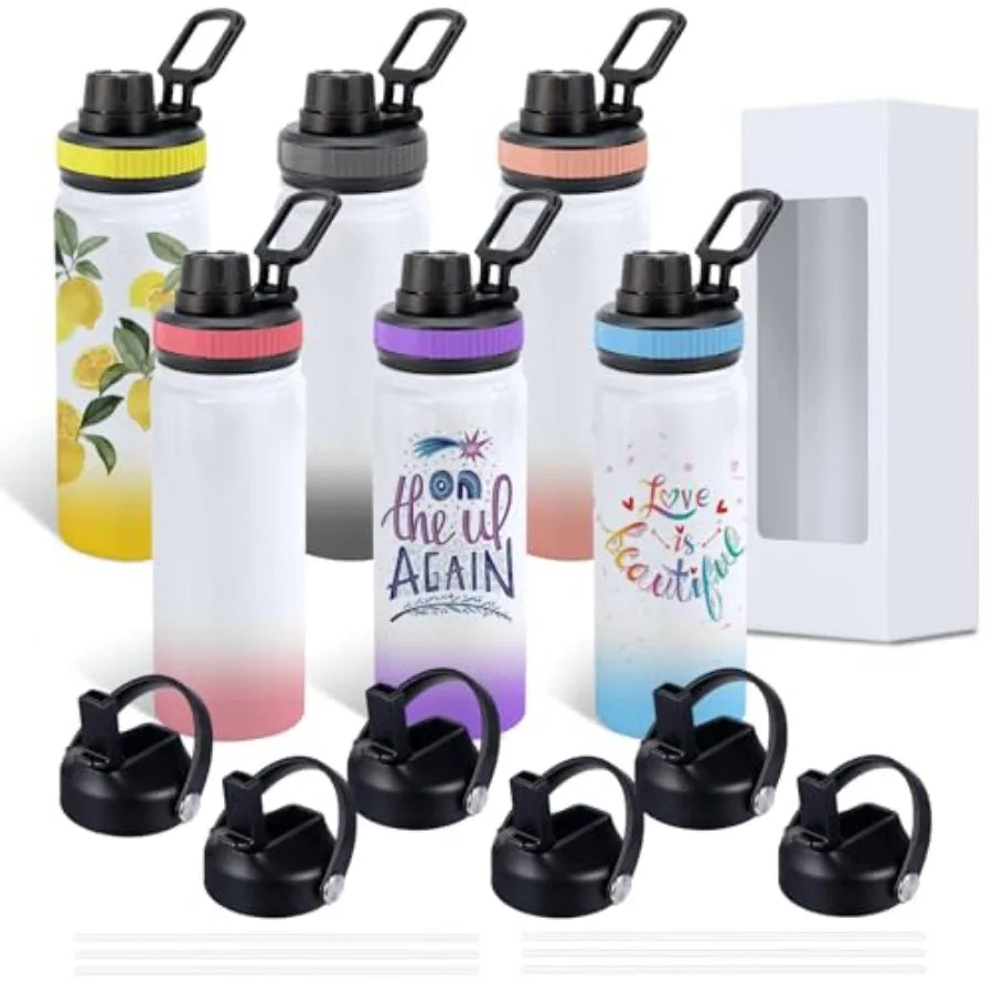 Sublimation Sports Water Bottle Blanks, 20oz Sublimation Tumblers Double Wall Stainless Steel Sublimation Cups with Wide Mouth
