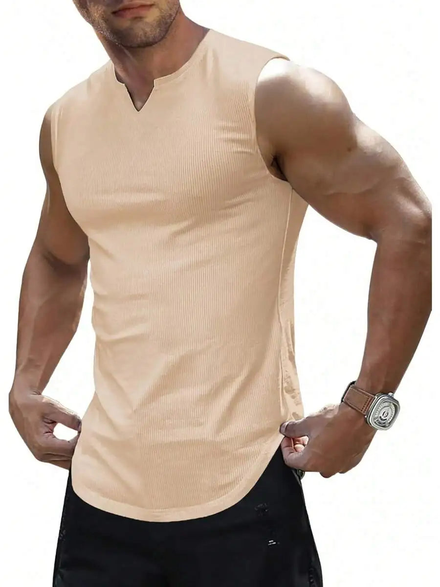 Mens Ribbed Knitted Tank Top Sleeveless Fitness Gym T-Shirt