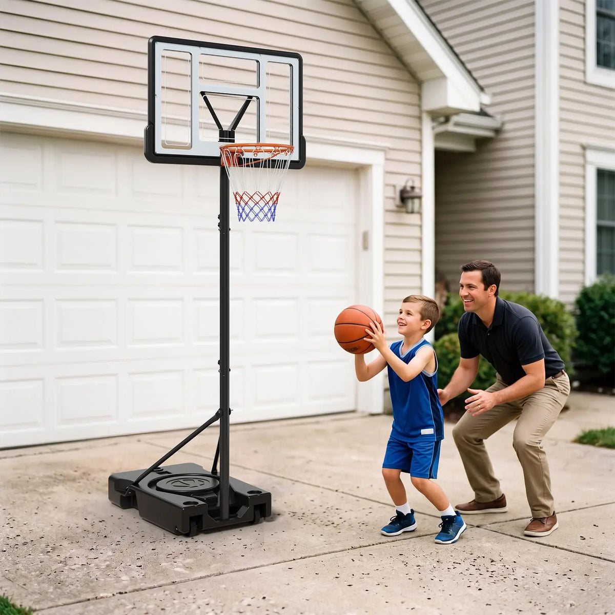 44 Inch Portable Basketball Hoop Outdoor, Adjustable 4.43-10FT Goal System With Wheels For Backyard Driveway Court Kids Adults