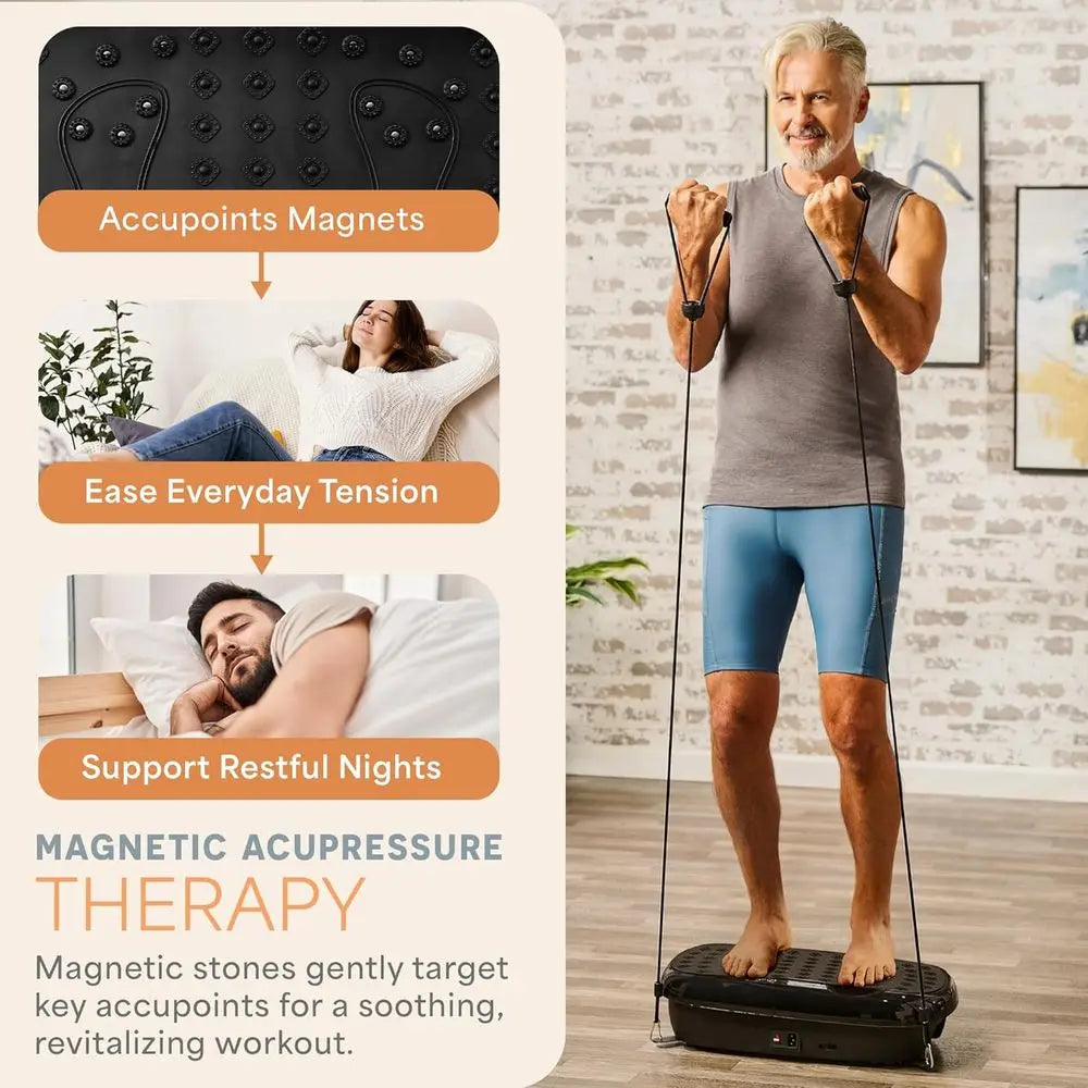 Vibration Exercise Platform with Magnetic Acupoints, 99 Speeds, and 10 Presets for Lymphatic Drainage and Toning