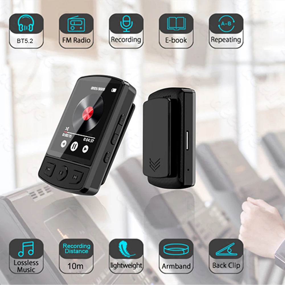 MP3 Player Portable Sport Clip Walkman Button Bluetooth-Compatible 5.2 Music Player 1.8inch Screen with FM Radio E-Book