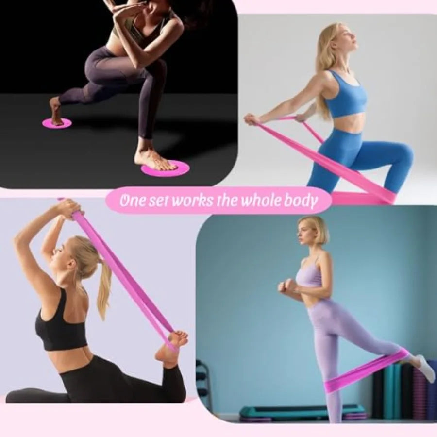 Pilates Equipment Kit for Home Workout with Ring Ball Set Core Sliders Adjustable Ankle Wrist Weights Resistance Bands in Black