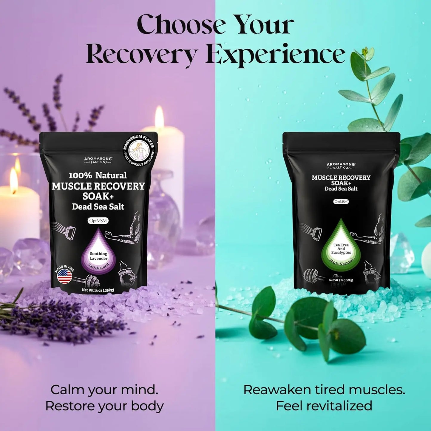 Muscle Recovery Bath Soak with Dead Sea Salt, OptiMSM, Magnesium Flakes & Essential Oils for Post Workout Soreness - Made in USA