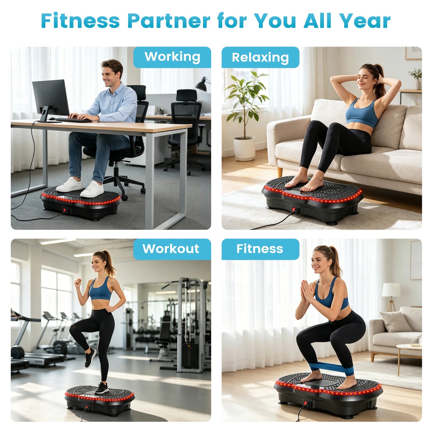Smart Vibration Plate Exercise Machine With LED Light Strip Deep Muscle Full Body Workout Fitness Platform with 200 Adjustable Speed Levels 10 Training Modes for Weight Loss Toning & Relaxation