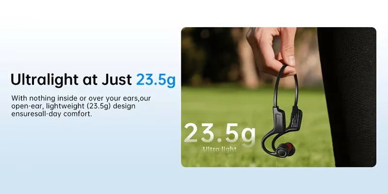 Open-ear Bone Conduction Headphones, Wireless Ear-hook Sports Headset with Microphone, 16 Hours Playback, BT 5.3 Stable Connection, HiFi Stereo, Hands-free Calling for Running & Cycling
