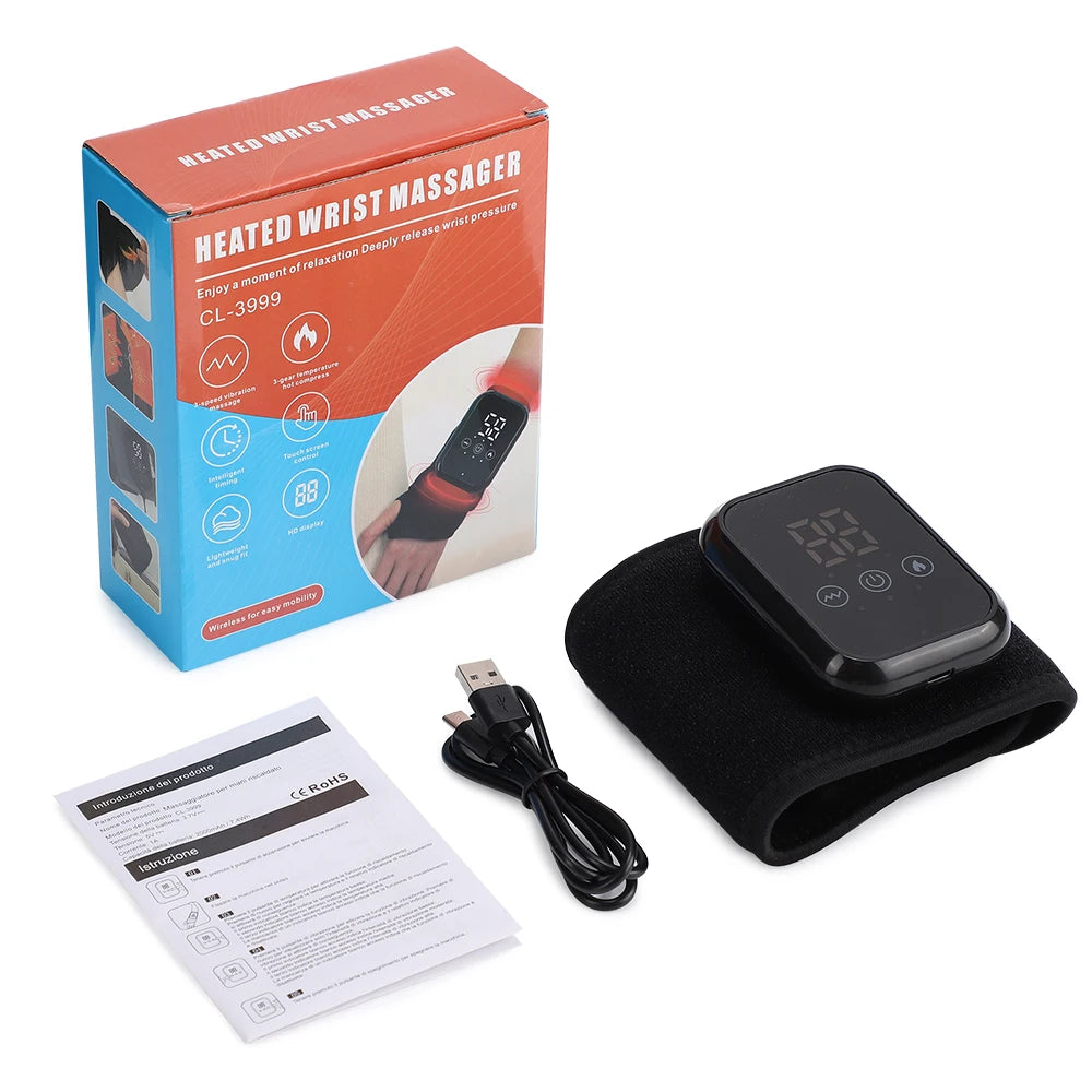Electric Heating Wrist Massager Wrist Brace Protector Wrap 3 Vibration Modes Hand Massage 15 mins Timer