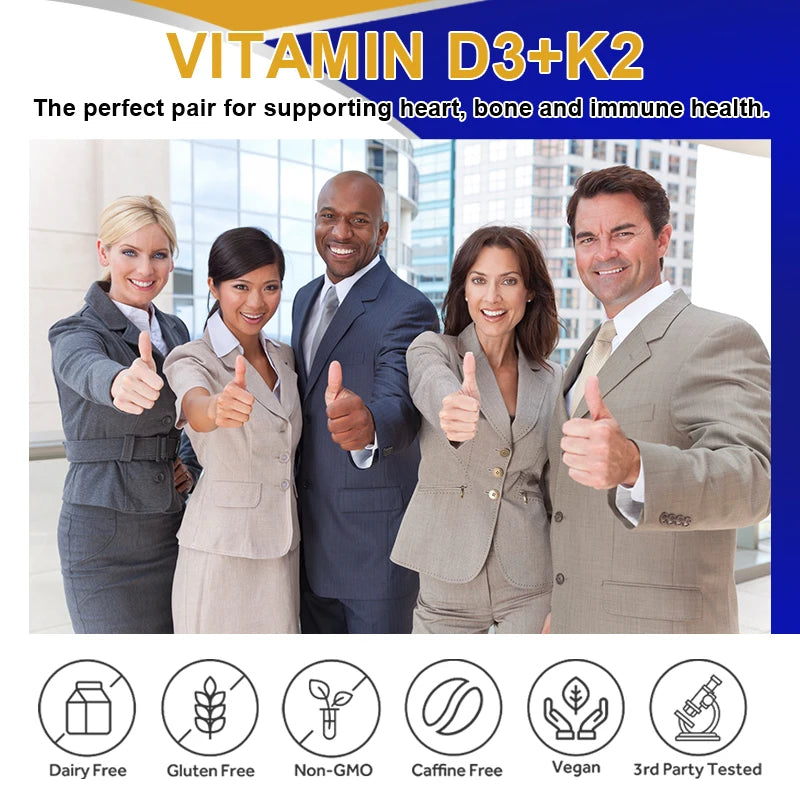 BEWORTHS Vitamin D3 & K2 Capsules Support Calcium Metabolism Absorption, Heart and Bone Health Vegan Gluten Free Strong Bone