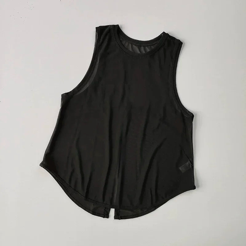 Sports Vest Women's Quick Dry Loose Running Gym Top Sleeveless Beautiful Back Wear Mesh T-Shirt Smock Yoga Wear