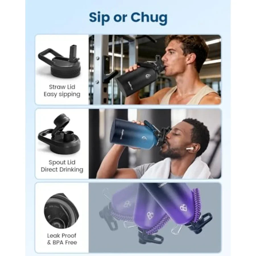 Insulated Water Bottle, Vacuum Stainless Steel Water Bottle Keep Cold 48Hrs, Half Gallon Large Water Jug for Travel, Sport, Gym