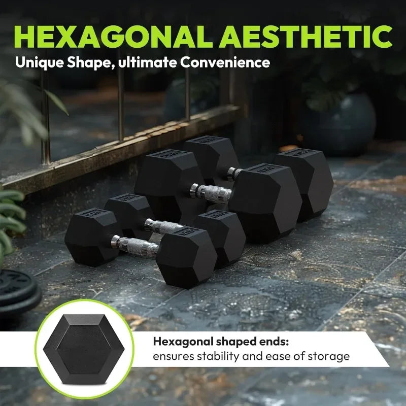 HANDBODE Rubber Coated Hex Dumbbell Set with A-Frame Rack, 100 lb - 550 lb Multiple Options Weight, Hexagon Non