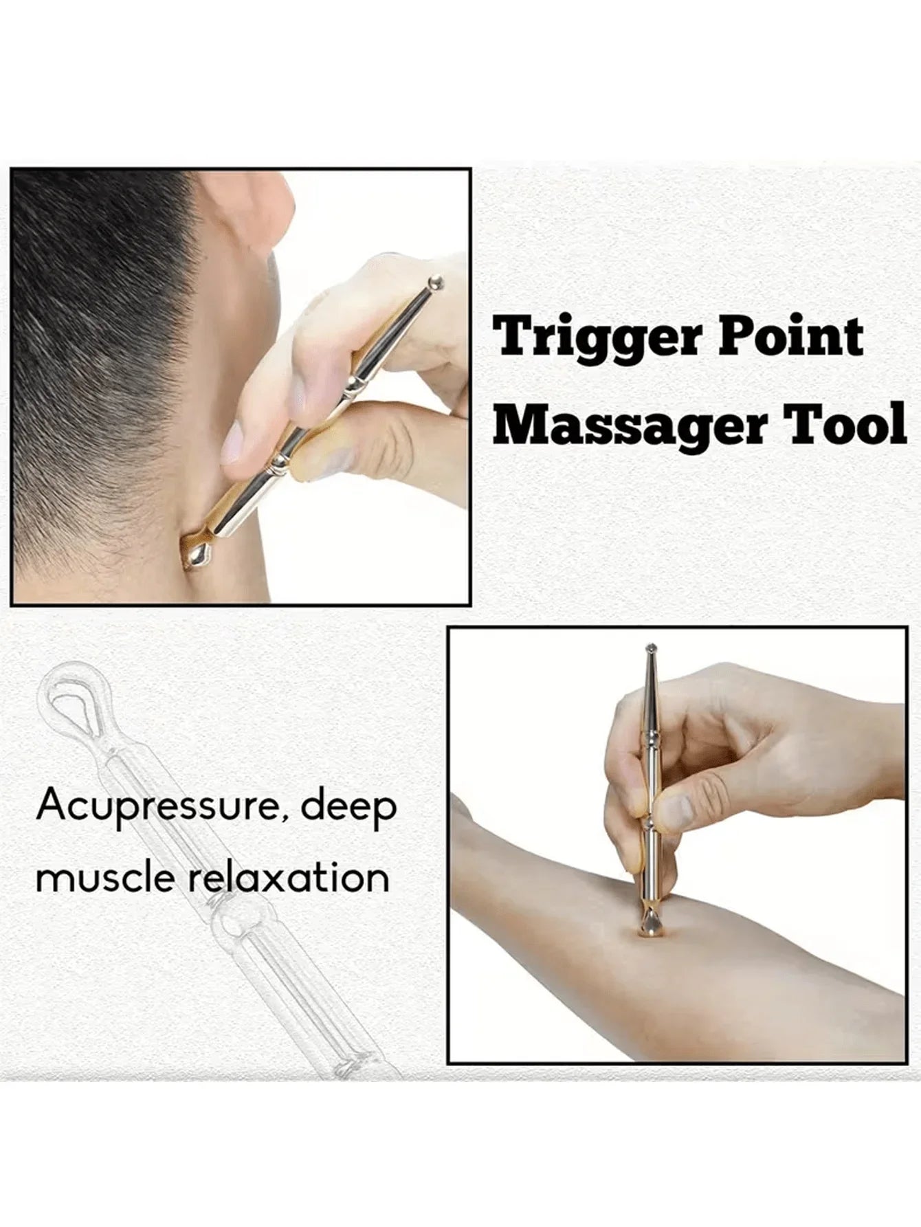 1pc Stainless Steel Acupressure Massage Pen, For Muscle Tension, Manual Stick, No Plastic Material, Suitable For Eyes, Face, Fee