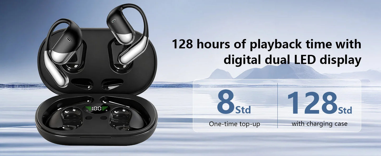 Open Ear Bone Conduction Headphones，,Over Ear Earbuds With Ergonomic Earhook,Bluetooth Headphones 5.4 With Smart Digital Display