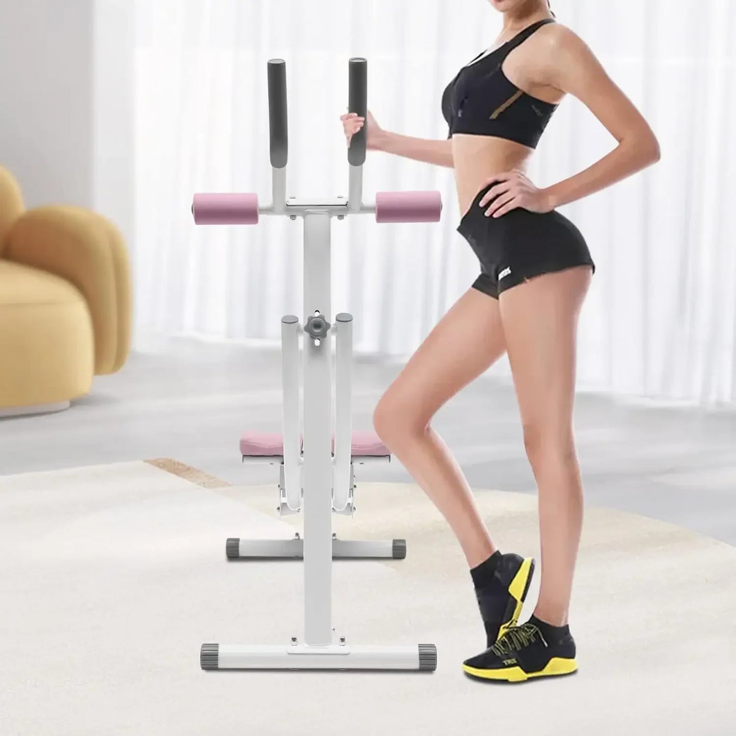 Ab Workout Equipment, Adjustable Ab Trainer Machine with LED Display,Pink Exercise Fitness Equipment for Full Body Shaping