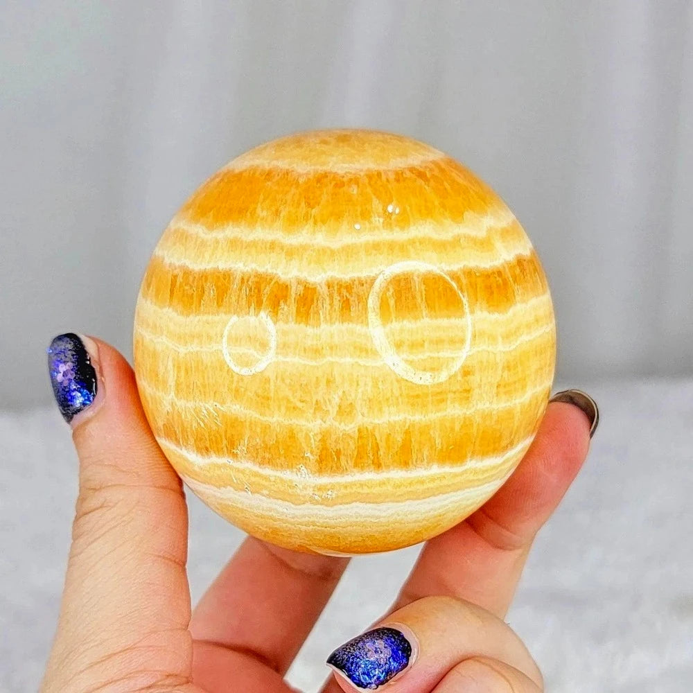 6.5-7cm  Yellow Calcite Sphere Honey Crystal  Home Decor Ball  Healing Stone  Stripes Orange Sphere