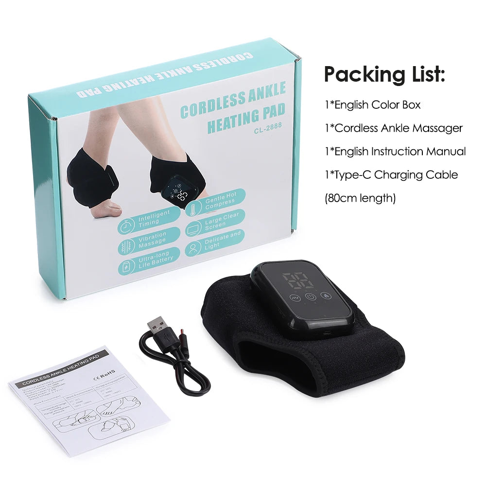 Heated Ankle Massager with Vibration, Hot Compress Ankle Support Wrap for Sprain Relief, Joint Protection Foot Brace