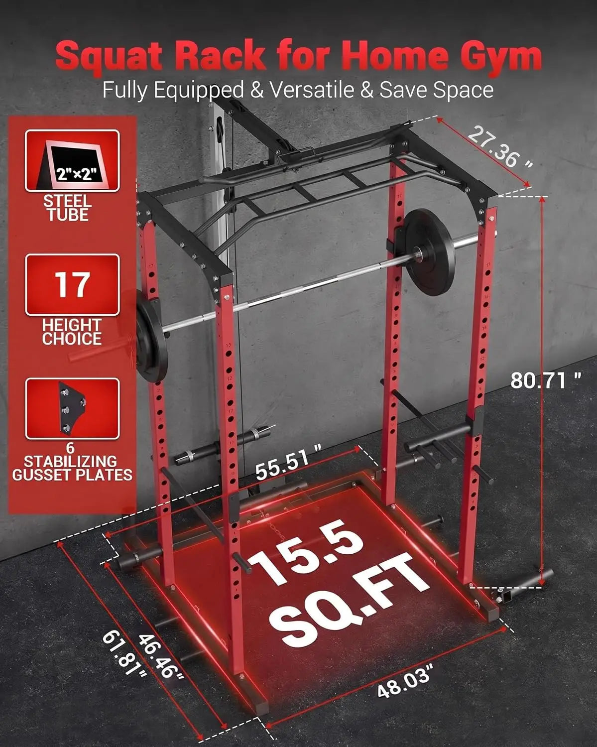 Power Cage for Home Gym with Pulley System, Power Rack & Squat Rack for Strength Training