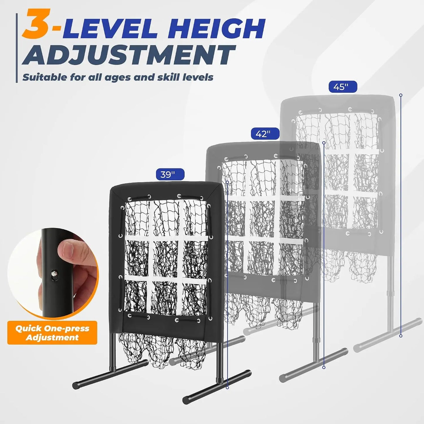9 Hole Pitching Net, Portable Quick Setup Baseball Softball Nine Pocket Pitching Target with Strike Zone, Height Adjustable Pitcher Training Equipment with Carry Bag, 4 Ground Stakes