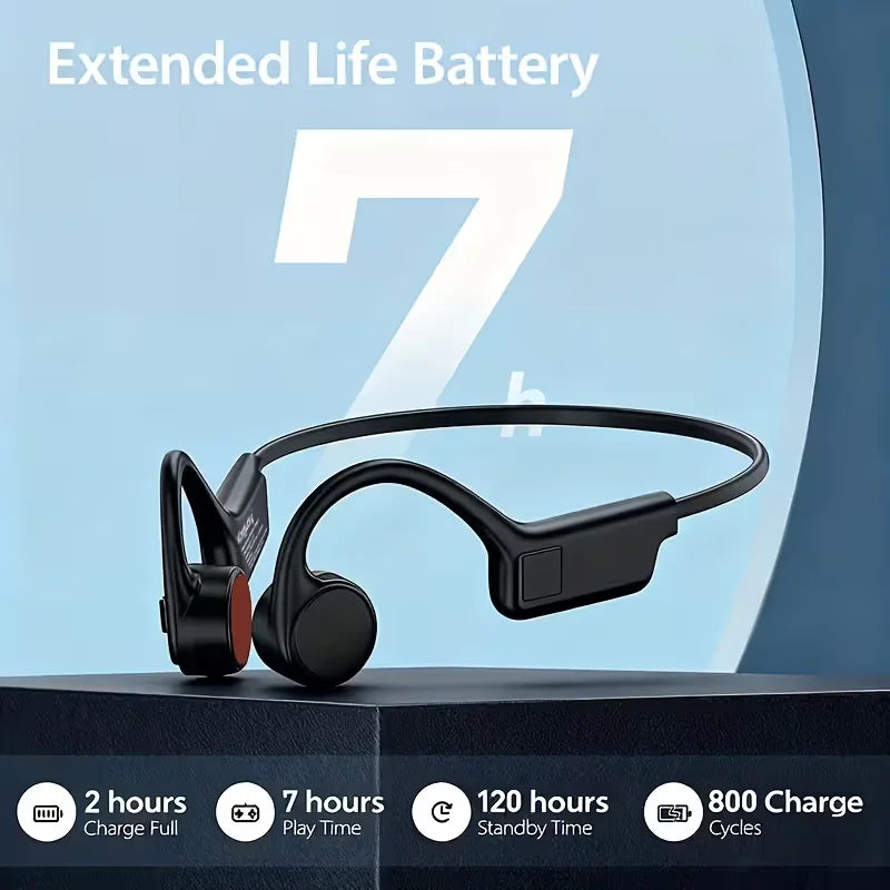 Open-ear Bone Conduction Headphones, Wireless Ear-hook Sports Headset with Microphone, 16 Hours Playback, BT 5.3 Stable Connection, HiFi Stereo, Hands-free Calling for Running & Cycling