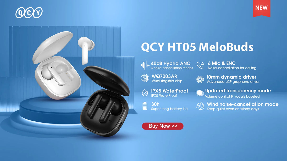 QCY HT05 MeloBuds ANC Wireless Bluetooth 5.2 Earphones 40dB Active Noise Cancellation Headset In-Ear Mics Handfree Phone Earbuds