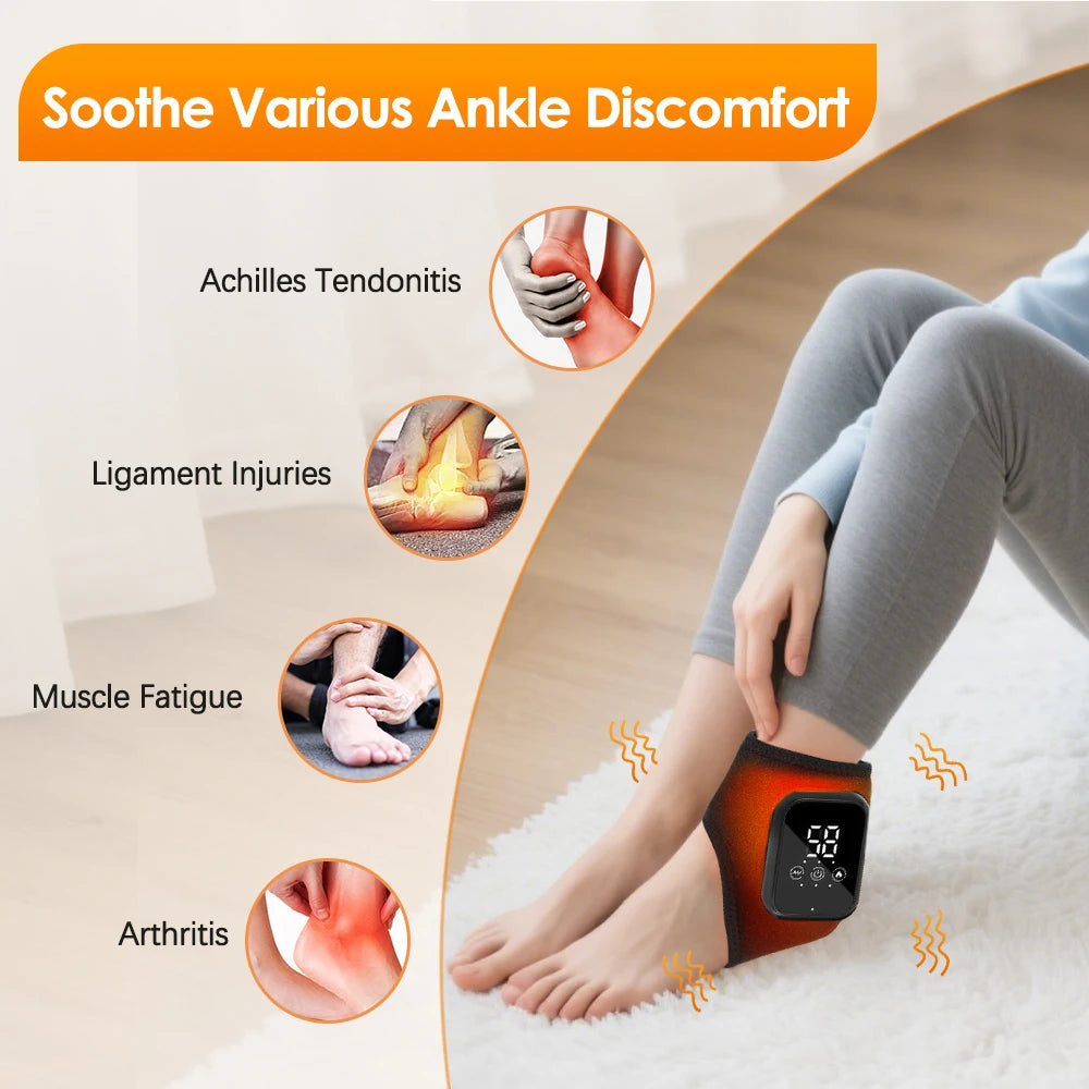 Heated Ankle Massager with Vibration, Hot Compress Ankle Support Wrap for Sprain Relief, Joint Protection Foot Brace