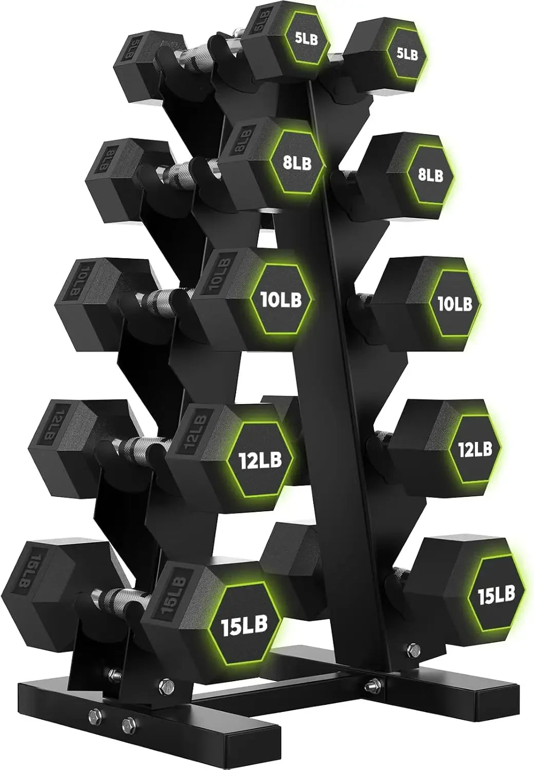 HANDBODE Rubber Coated Hex Dumbbell Set with A-Frame Rack, 100 lb - 550 lb Multiple Options Weight, Hexagon Non