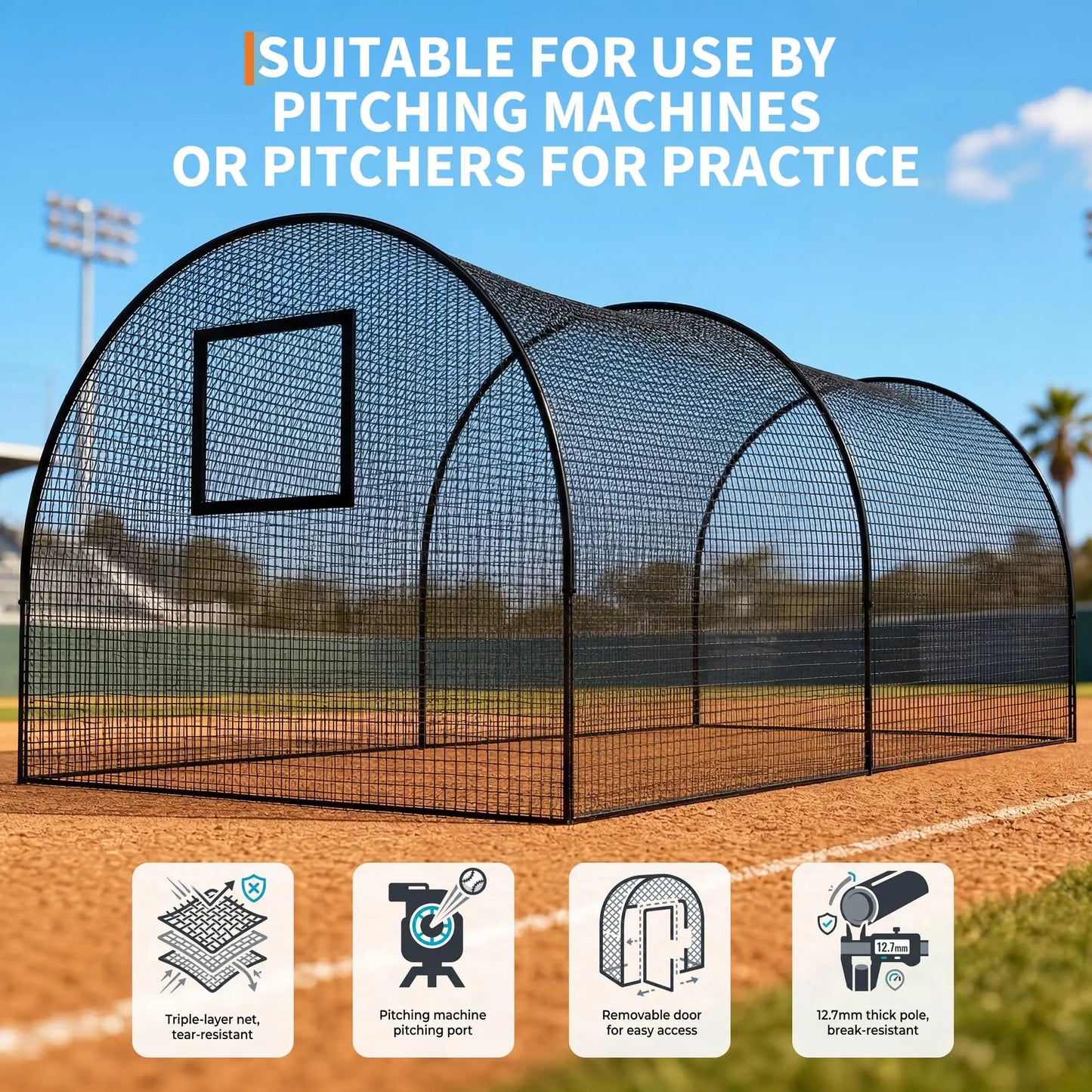 33FT/22FT Baseball Batting Cage With Frame & Net, Outdoor Hitting Pitching Training Net For Backyard Softball Golf Practice Set