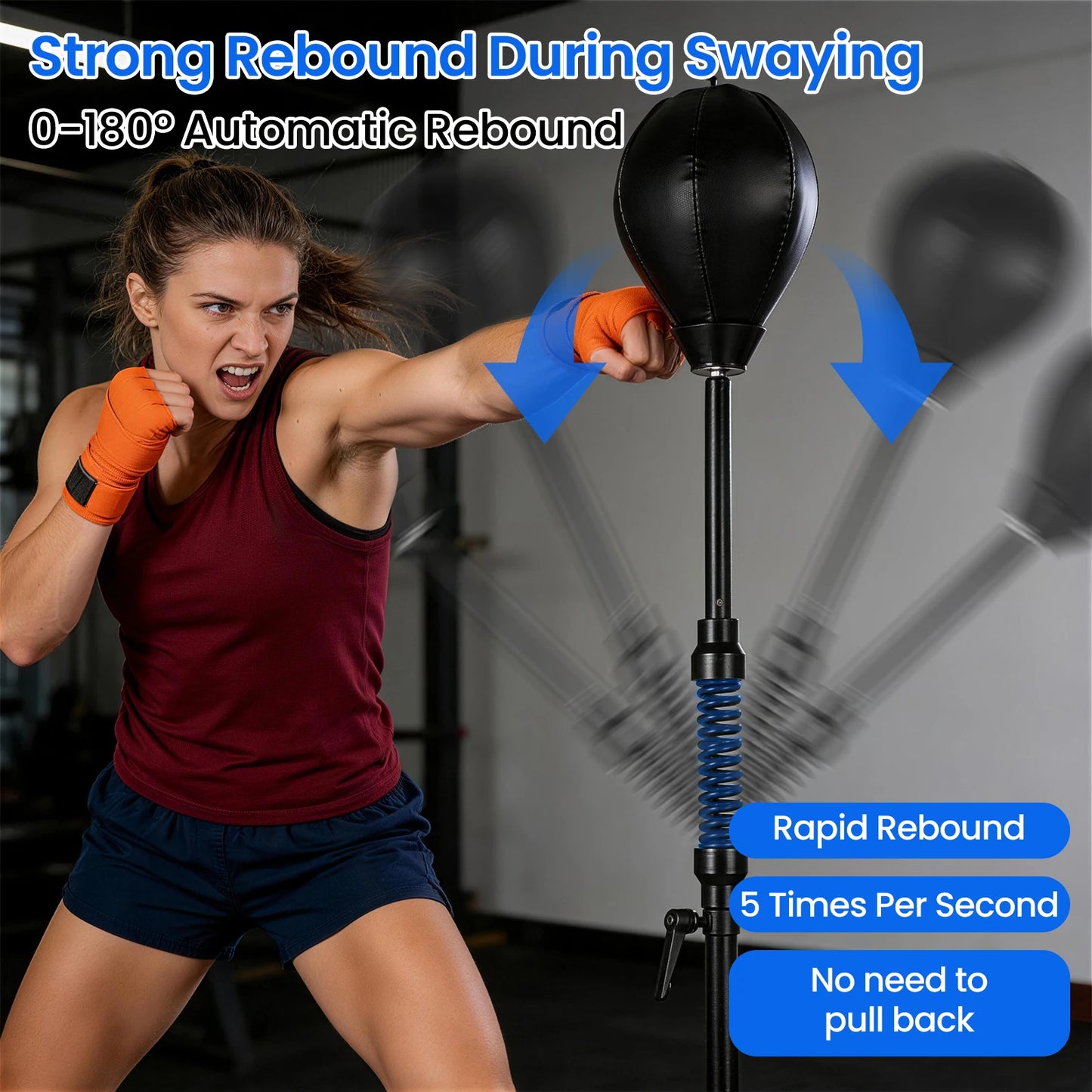 Reflex Speed Bag, Adjustable Height Boxing Reflex Ball 56 - 71in, Free Standing Base Punching Bag with Stand, Boxing Trainer for Home Gym Use, Adult and child vertical venting ball