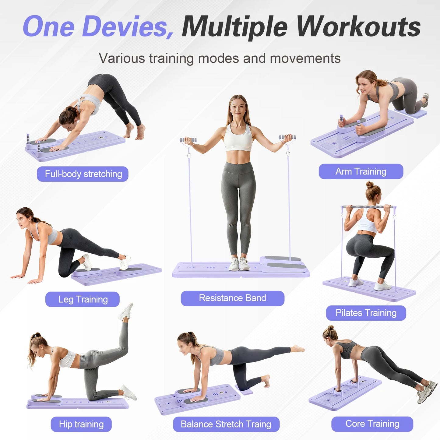 Foldable Pilates Bar Ab Board Push Up Board Exercise Sculpting Core & Abdominal Trainer Universal Portable Home Gym Workout Equipment Fitness Resistance Bands for Full Body