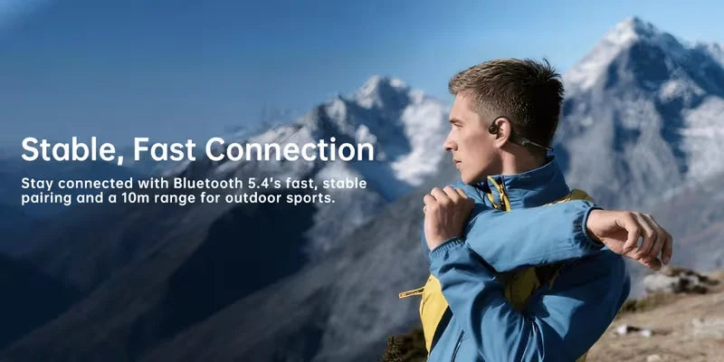 Open-ear Bone Conduction Headphones, Wireless Ear-hook Sports Headset with Microphone, 16 Hours Playback, BT 5.3 Stable Connection, HiFi Stereo, Hands-free Calling for Running & Cycling