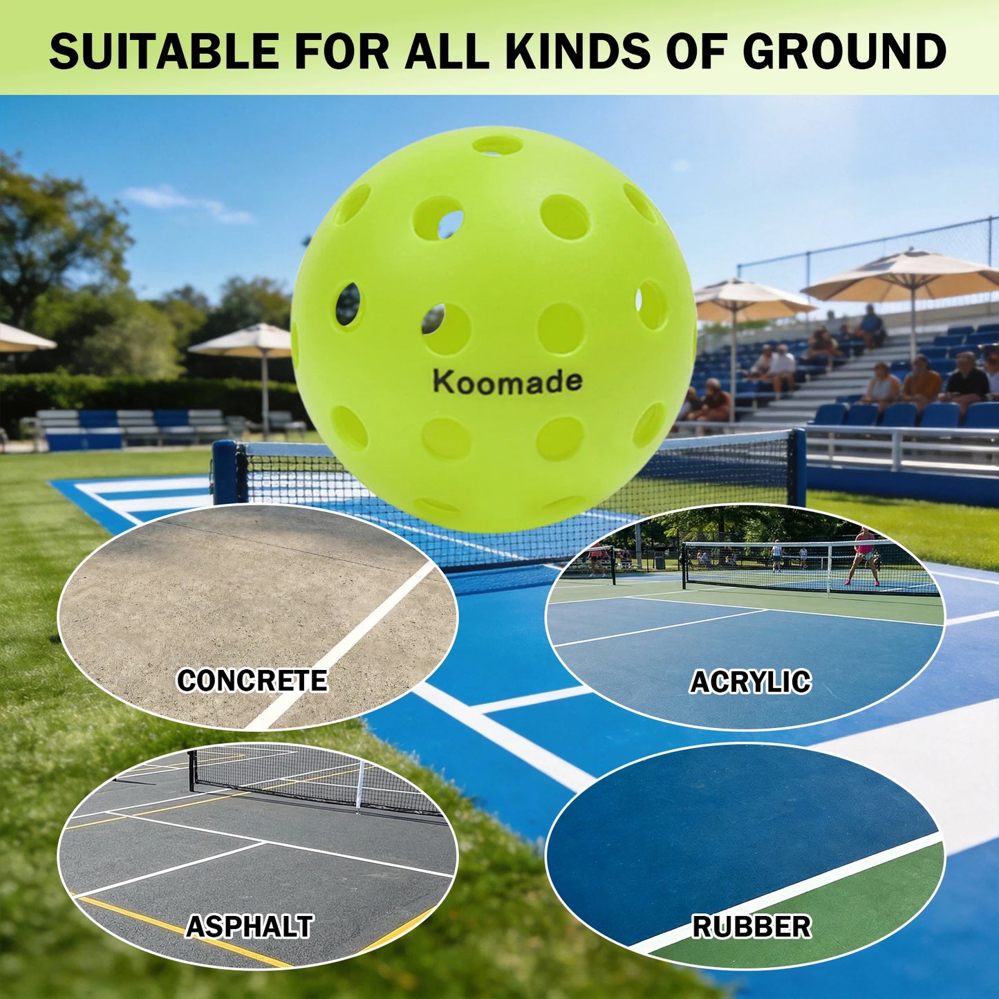 KOOMADE 40-Hole Outdoor Pickleballs 8/16Pcs Official USAPA Standard 74mm 26g Durable Tournament Training Balls All Weather Play