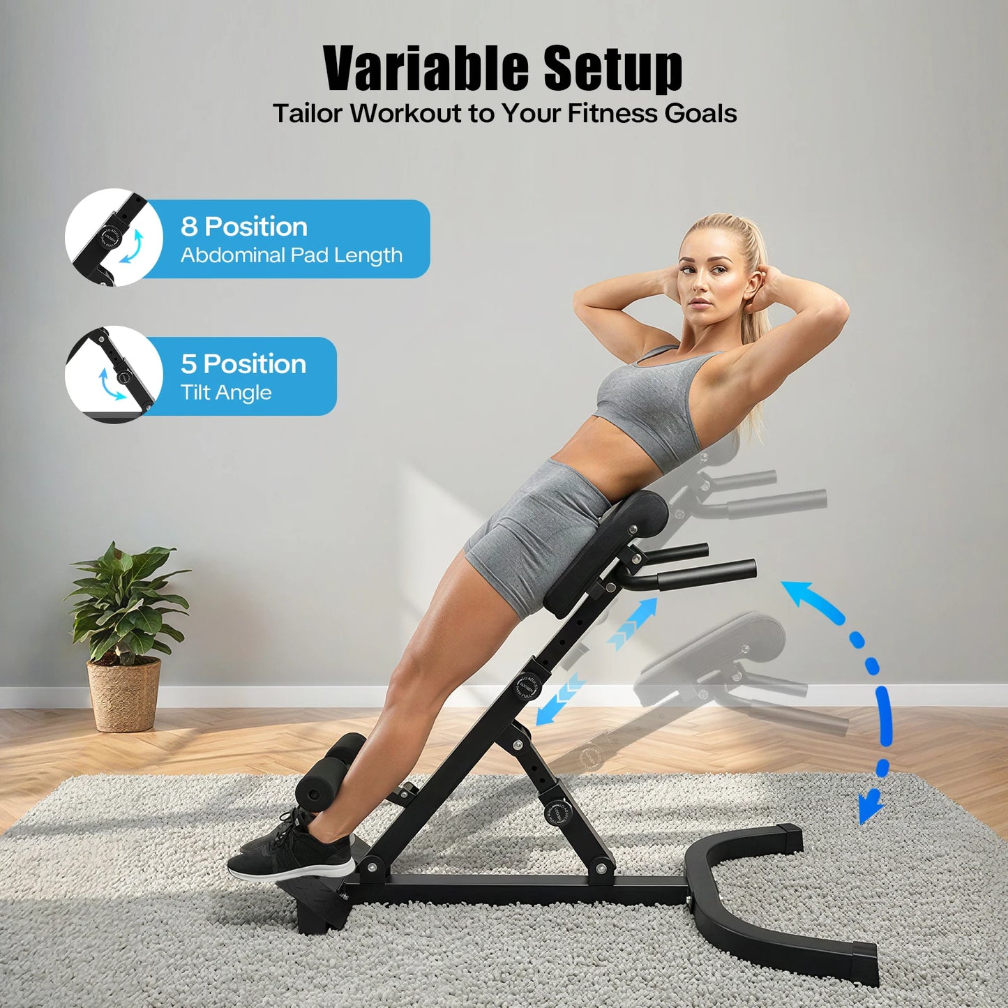 Roman Chair Back Extension Machine, 330LBS Back Extension Roman Chair Abdominal Exercise Equipment Multi-Functional