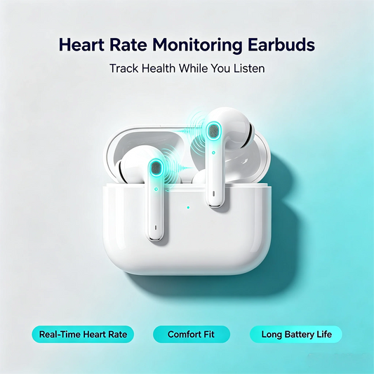 ZZLOVE Wireless Heart Rate Monitor TWS Earbuds Noise Cancelling Bluetooth Sport Earphones Charging Case