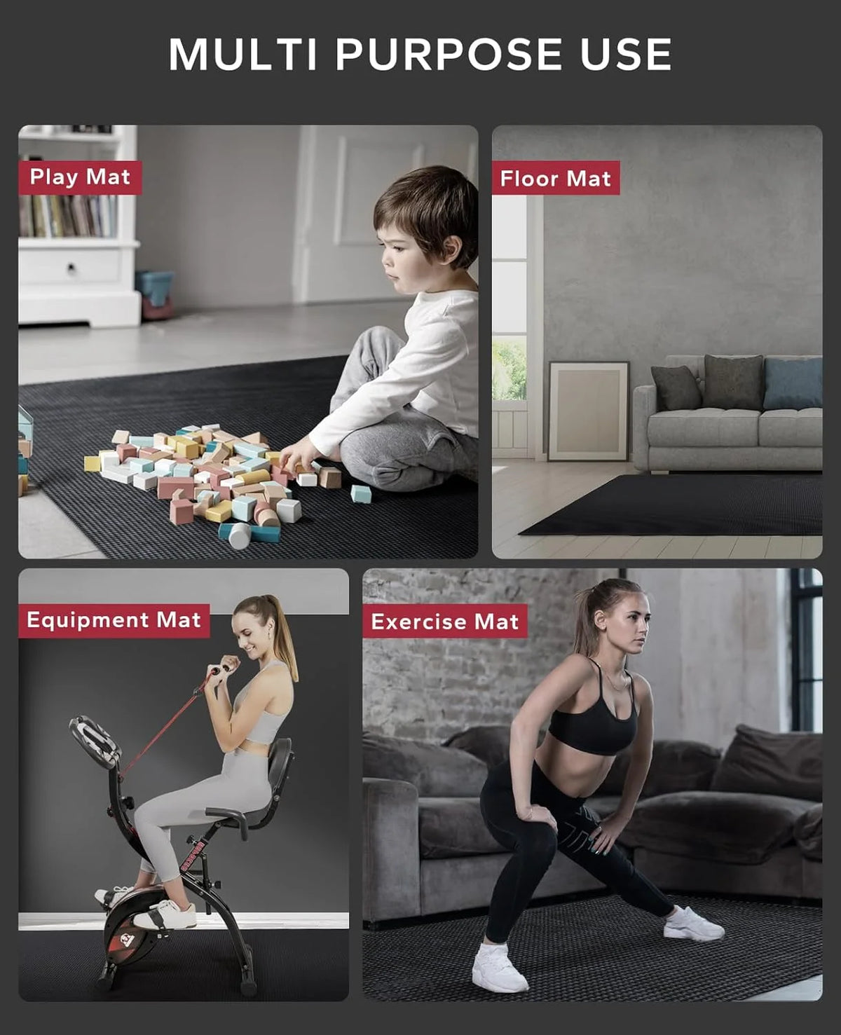 HAPBEAR 7'x5' Large Home Gym Mat 8mm Thick, High Density PVC Commercial Grade Fitness Flooring, Non Slip Shock Absorbing Durable Exercise Mat for CrossFit HIIT Cardio Strength Training, with Bands & Bag