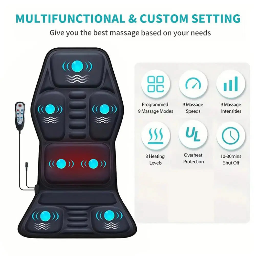 Electric Back Massager Full-Body Massage Chair Cushion Heated Vibrator Car Home Office Relaxation Lumbar Neck Mattress Chair Mat