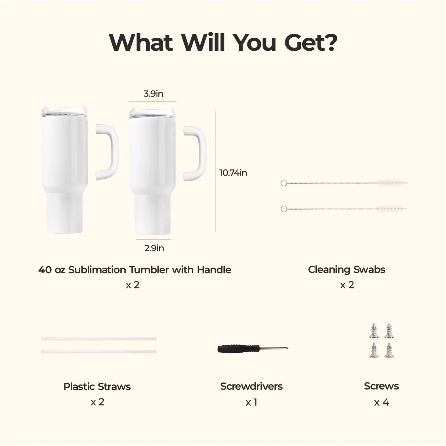 HTVRONT 2 Pack 40oz Sublimation Tumbler Blanks with Handle Blanks Stainless Steel Insulated Large Tumbler Bulk Coffee Travel Cup