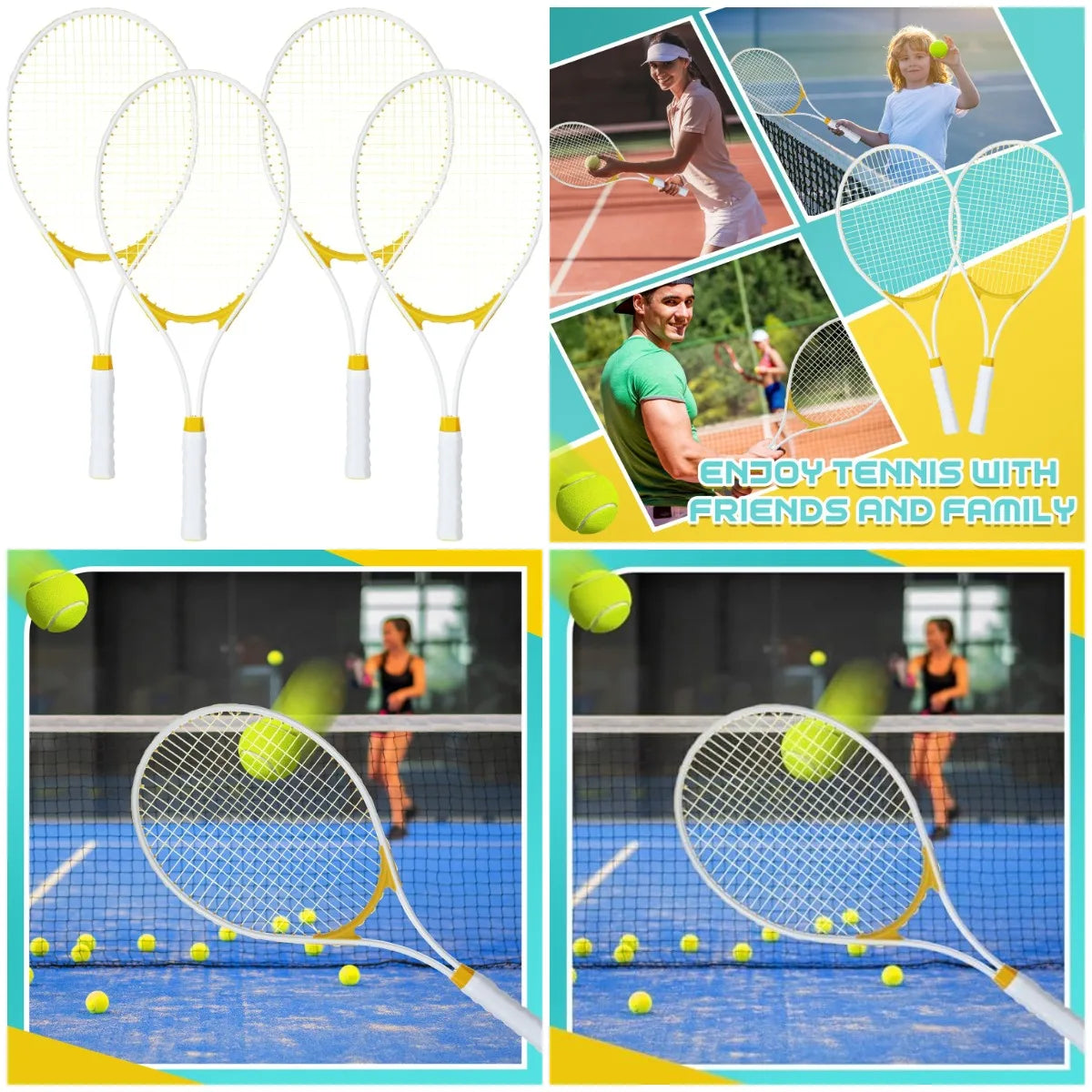 4 Pcs Tennis Rackets for Adults Recreational 4 Players 27 Inch Tennis Racquets Lightweight Tennis