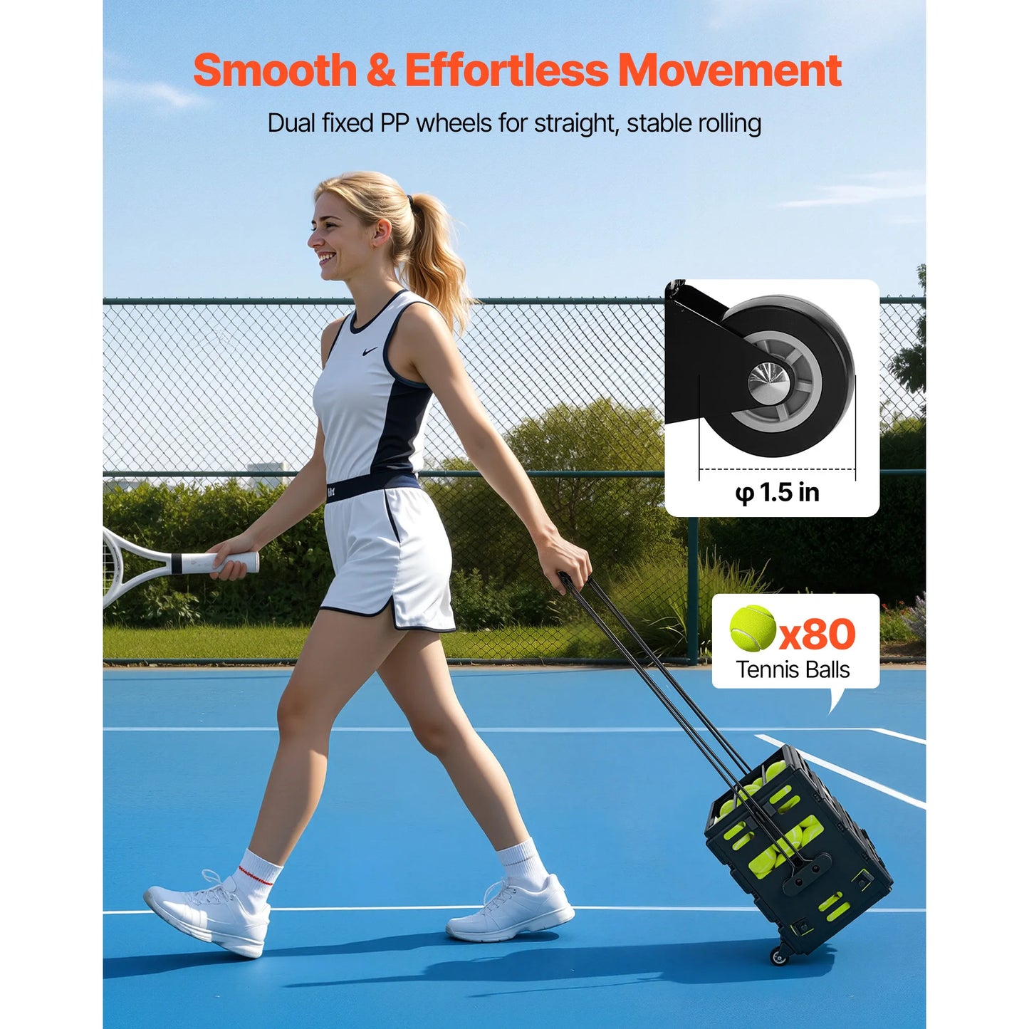 SucceBuy Tennis Ball Hopper Holds 80 Tennis Balls Portable Pickleball Collection Caddy with Wheels for Training Carrying Storage