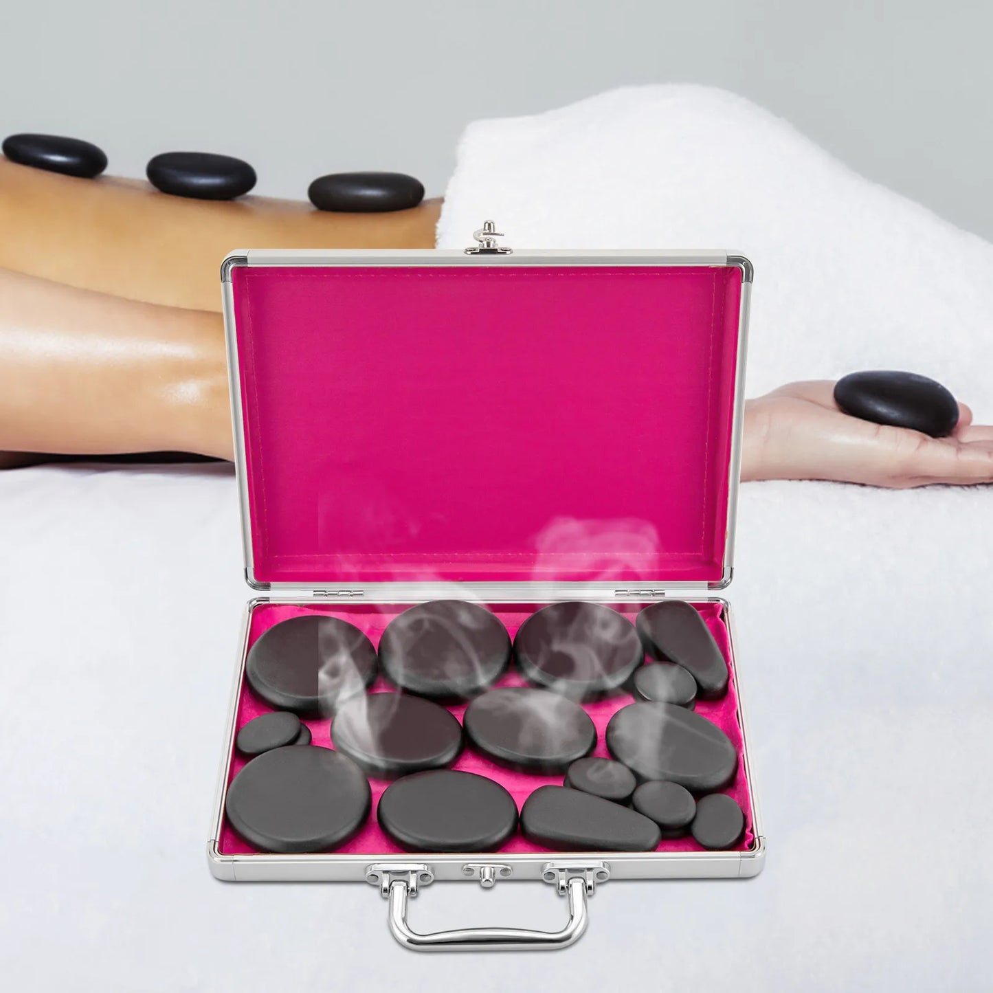 18 Volcanic Rocks Hot Stones Massage Set, 60-70 ℃used Hot Stones Body Massage Set, for Massage, Scraping, Hot Compress