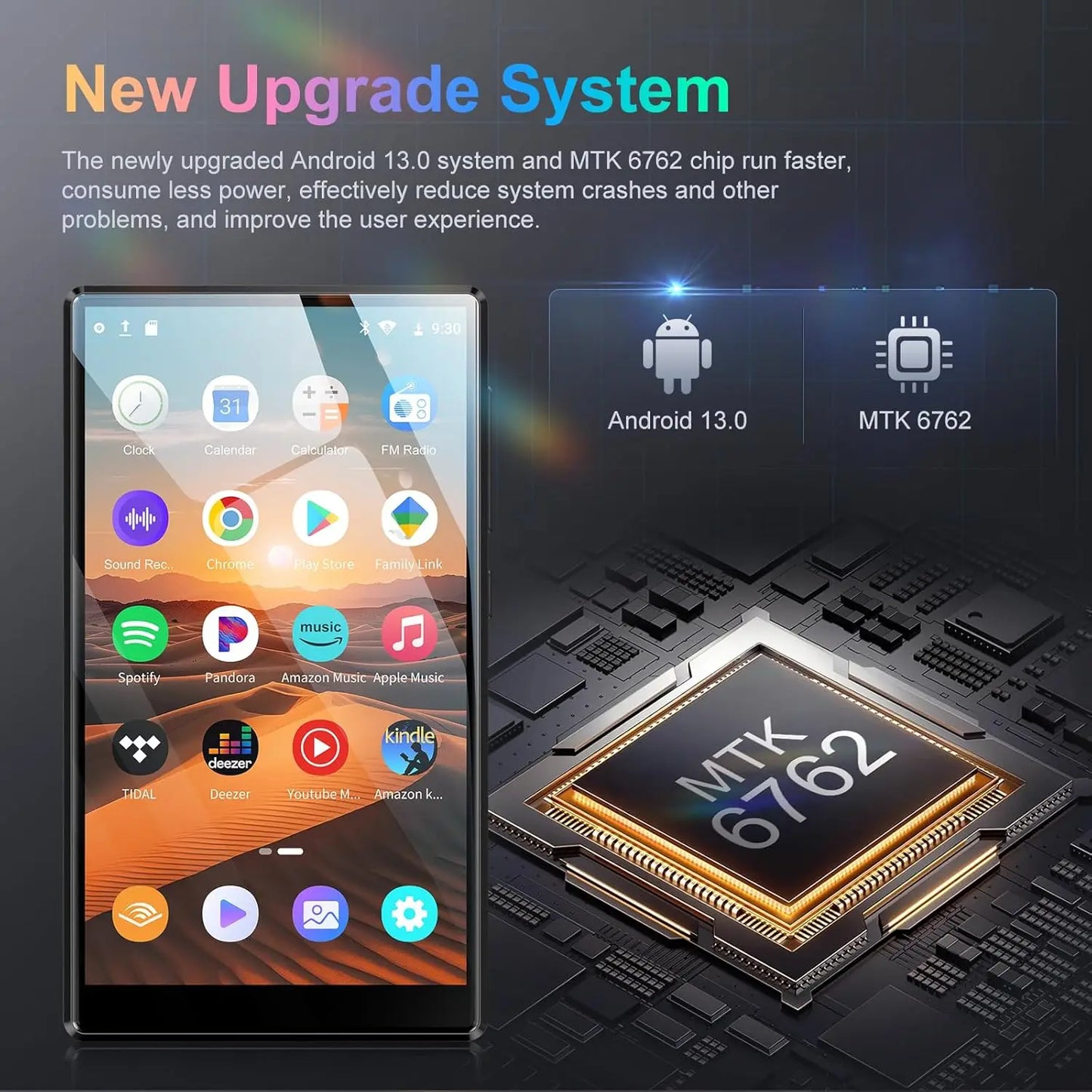 1080P Android 13.0 4.7-inch 96GB (64GB+32GB) MP3/MP4 Player with Bluetooth and WiFi, up to 1TB